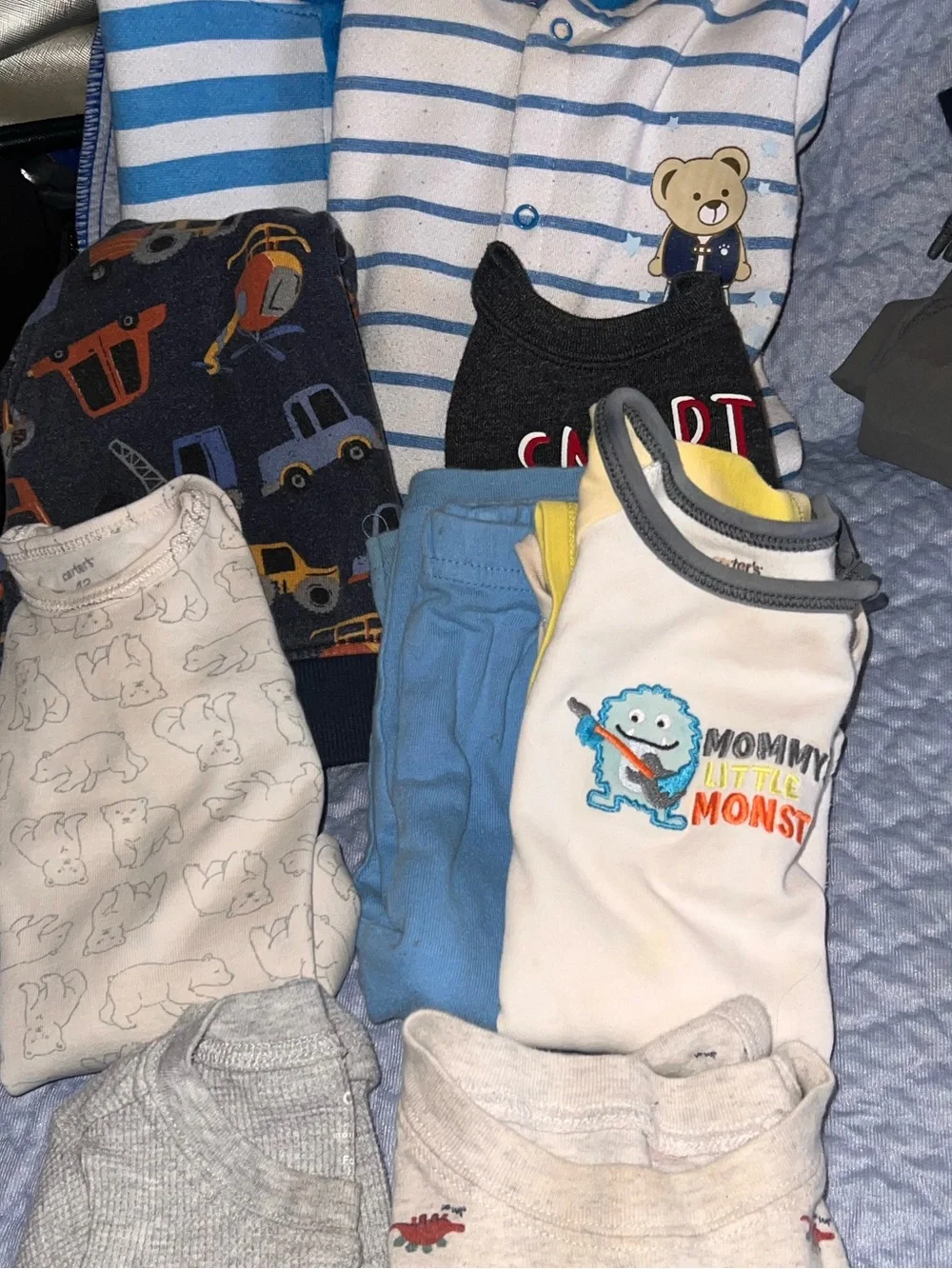 14- 15 Piece Large Lot Mixed Sleep Play wear Onesies, hoodie, sweats